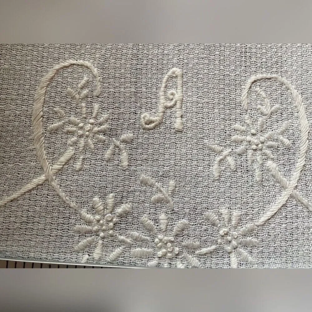 Vintage Table Runner White Embroidered Monogram A 29 X 18” Grandmacore
